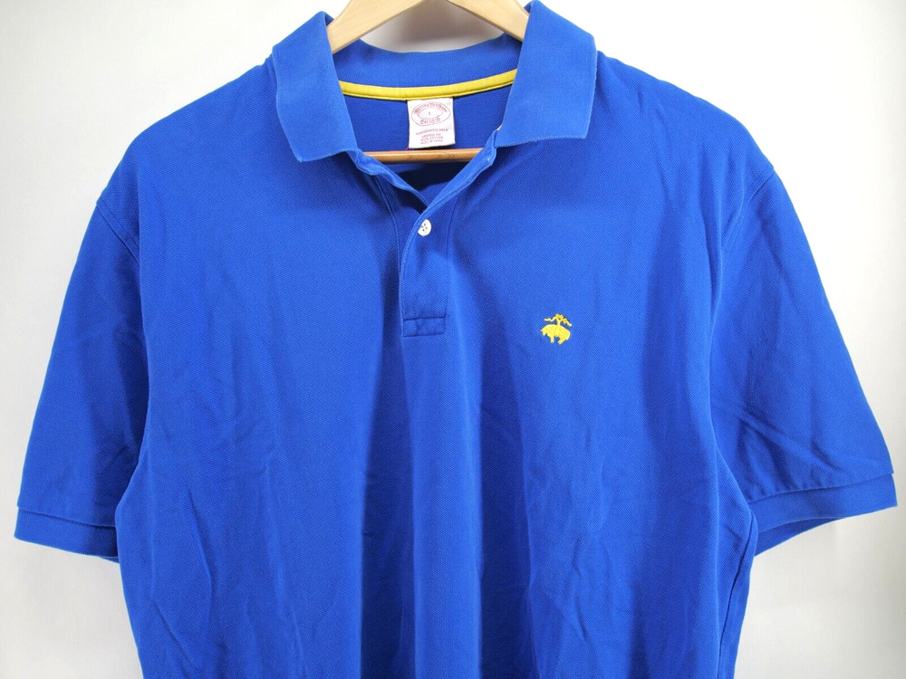 Brooks Brothers Mens Performance Polo Shirt Sz.Large/Royal Blue-Yellow Logo